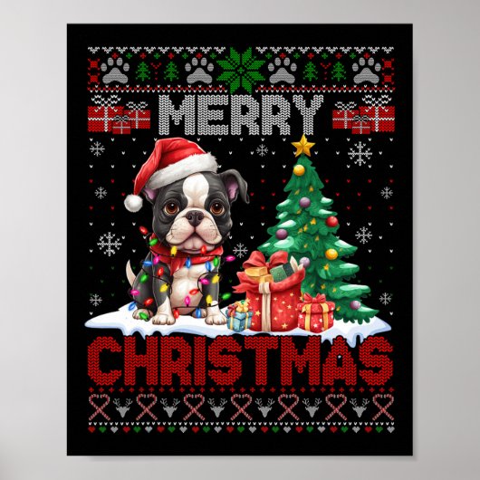 Poster Joyeux Noël Boston Terrier Amoureux de les chiens  (Devant)