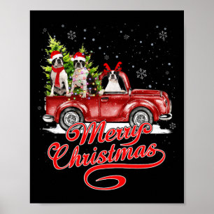 Poster Joyeux Noël Boston Terrier Chiens Père Noël Reinde