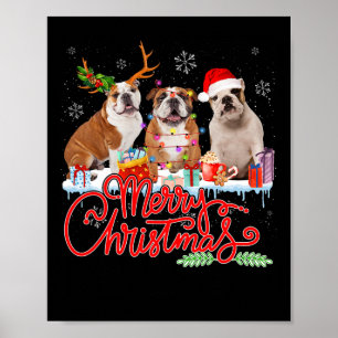 Poster Joyeux Noël Bulldog Lover Père Noël Reindeer Light