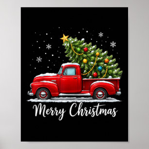 Poster Joyeux Noël camion rouge arbre hommes femmes