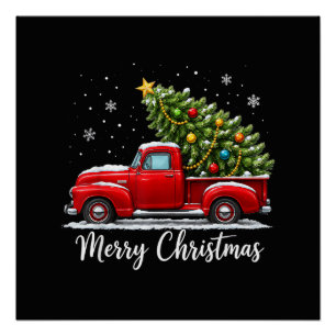 Poster Joyeux Noël Camion Rouge Sapin Hommes Femmes