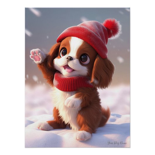 Poster Joyeux Noël, Cavalier King Charles Spaniel Dog (Devant)