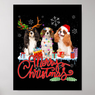 Poster Joyeux Noël Cavalier King Père Noël Reindeer Light
