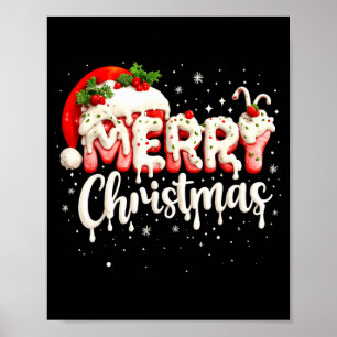 Poster Joyeux Noël Chapeau de Père Noël Xmas Pyjama Famil