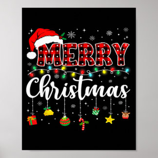 Poster Joyeux Noël Chapeau Rouge de Père Noël Renne Xmas