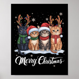 Poster Joyeux Noël Chat Lumière de Noël Renne Père Noël