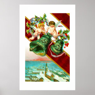 Poster Joyeux Noël, chérubins et cloches