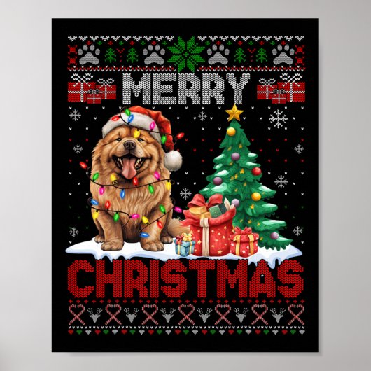 Poster Joyeux Noël Chow Chow Amoureux des chiens Famille (Devant)