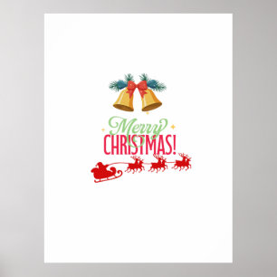 Poster Joyeux Noël – Cloches et dessin de traîneau du Pèr