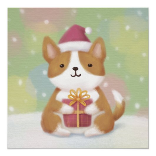 Poster Joyeux Noël : Corgi Illustration Art (Devant)