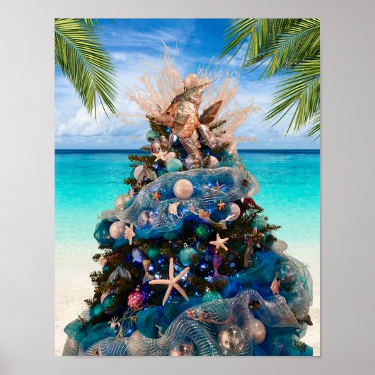 Poster Joyeux Noël côtier Plage tropicale Holiday Tree (Devant)