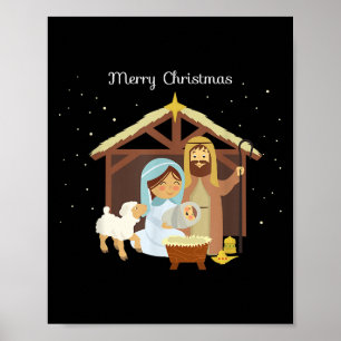 Poster Joyeux Noël & Crèche Scène Chrétienne Foi