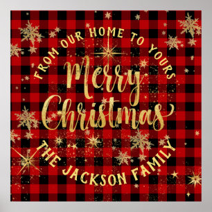Poster Joyeux Noël de la famille Buffalo Plaid Gold Scrip