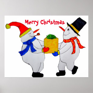 POSTER JOYEUX NOËL DE LA PART DES BONHOMES DE NEIGE AFFI