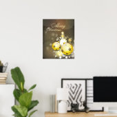 Poster Joyeux Noël de l'ornement jaune étincelant (Bureau à domicile)