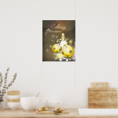 Poster Joyeux Noël de l'ornement jaune étincelant (Cuisine)