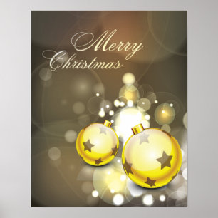 Poster Joyeux Noël de l'ornement jaune étincelant