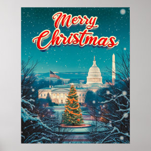 Poster Joyeux Noël de Washington Vintage Retro