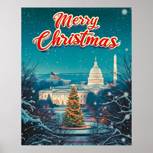Poster Joyeux Noël de Washington Vintage Retro (Devant)