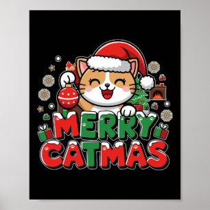 Poster Joyeux Noël Décor Père Noël Chat Drôle Chris