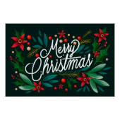 Poster Joyeux Noël Élégant Calligraphie Florale Script (Devant)