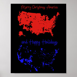 Poster Joyeux Noël Et Joyeuses Fêtes Carte Usa Festive