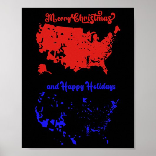 Poster Joyeux Noël Et Joyeuses Fêtes Carte Usa Festive (Devant)