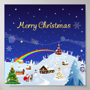 Poster Joyeux Noël et Rainbow Père Noël