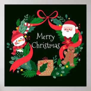 Poster Joyeux Noël Fancy Weight, Père Noël et bonhomme de