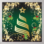 Poster Joyeux Noël Festif Vert foncé et or (Devant)