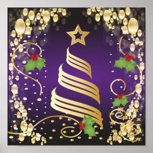 Poster Joyeux Noël Festive Passion violet et or