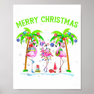Poster Joyeux Noël Flamant Xmas Palmier Lumière Trop