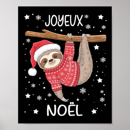 Poster Joyeux Noël Français Sloth Hanging Joyeux Noël (Devant)