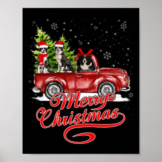 Poster Joyeux Noël Frontière Collie Chiens Père Noël Rein (Devant)
