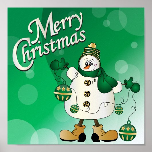 Poster Joyeux Noël Green Snowman (Devant)