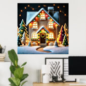 Poster Joyeux Noël - Image de la maison à l'heure de Noël (Bureau à domicile)