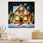 Poster Joyeux Noël - Image de la maison à l'heure de Noël (Cuisine)