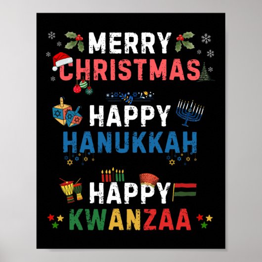 Poster Joyeux Noël Joyeux Hanoukka Joyeux Kwanzaa 10 (Devant)
