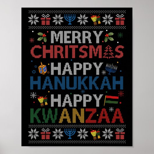 Poster Joyeux Noël Joyeux Hanoukka Joyeux Kwanzaa 6 (Devant)