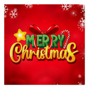 Poster Joyeux Noël Joyeux Noël Joyeux Noël Rouge Vert Fêt