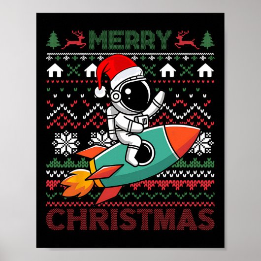 Poster Joyeux Noël laid Père Noël Chapeau l'astronaute éq (Devant)
