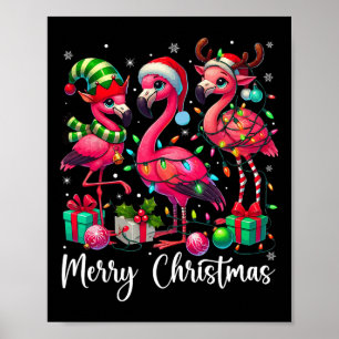 Poster Joyeux Noël Lumières Flamant rose Santa Hat Snow X