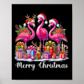 Poster Joyeux Noël Lumières Flamant rose Santa Hat Snow X (Devant)