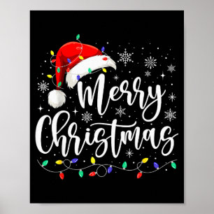 Poster Joyeux Noël Lumières Rouge Chapeau de Père Noël No