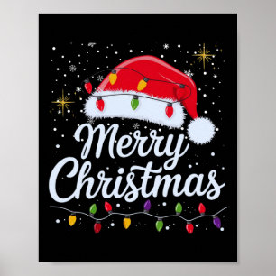 Poster Joyeux Noël Lumières Rouge Noël Chapeau Noël Famil