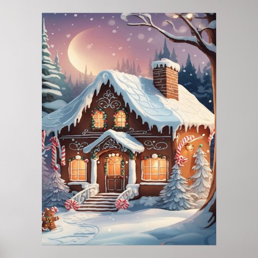 Poster Joyeux Noël Maison en pain d'épices (Devant)