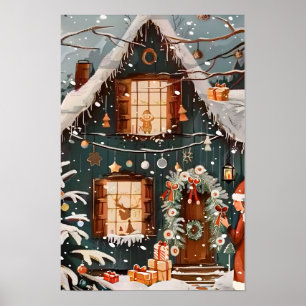 Poster Joyeux Noël Maison Vintage