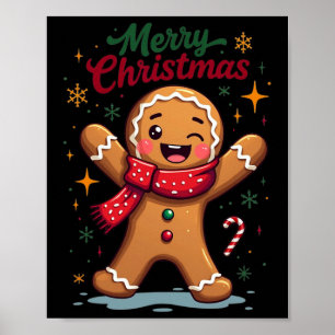 Poster Joyeux Noël Mignon Bonhomme en Pain d'Épice Fête d