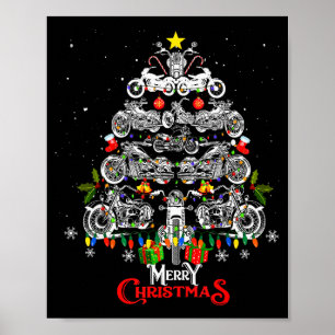 Poster Joyeux Noël Moto Arbre Guirlandes de Noël B