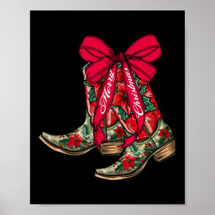 Poster Joyeux Noël Noël Noël Bottes Cowboy Coquette Bow P